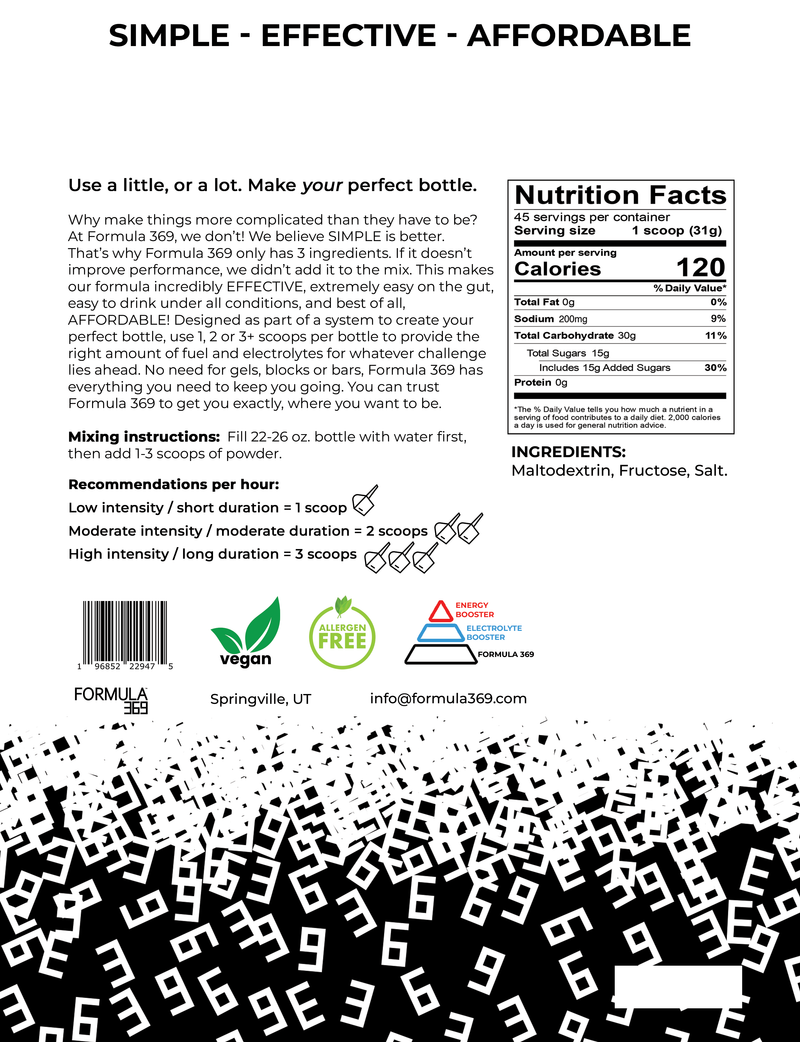 Load image into Gallery viewer, 3 pounds, 45 servings - Formula 369 Endurance Fuel Drink Mix - Arvada Triathlon Company
