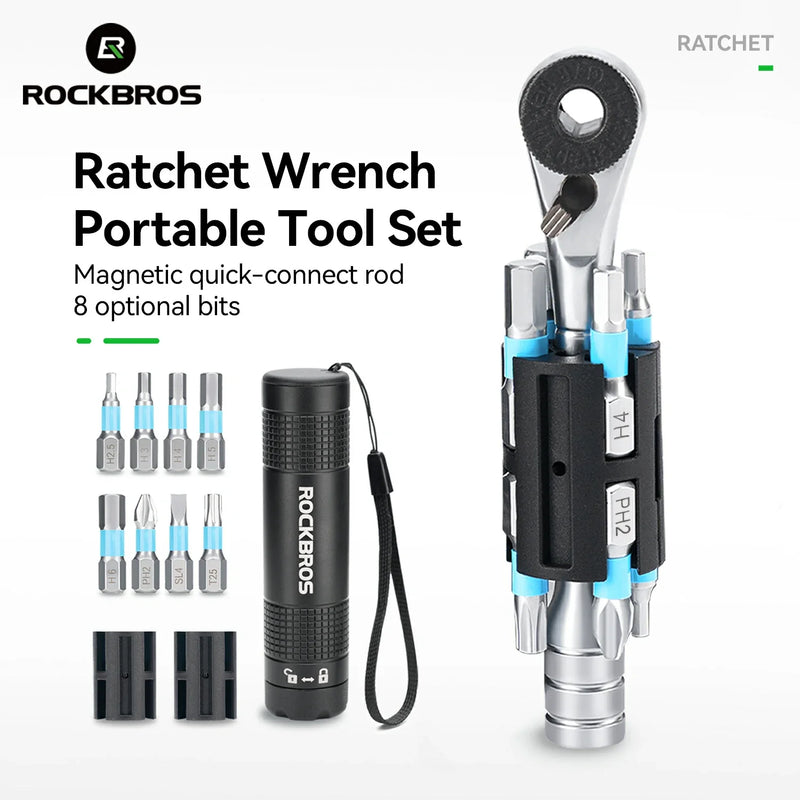Load image into Gallery viewer, S2 Alloy 1/4" Drive Ratchet Handle 72-Tooth Compact Bike Repair Kit with 8 Bits - Arvada Triathlon Company
