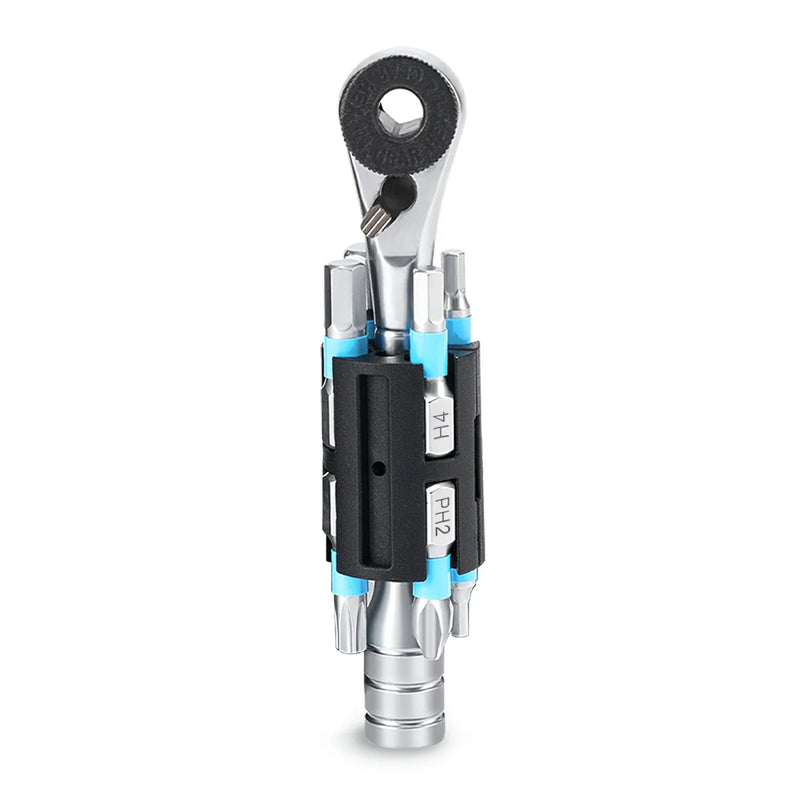 Load image into Gallery viewer, S2 Alloy 1/4" Drive Ratchet Handle 72-Tooth Compact Bike Repair Kit with 8 Bits - Arvada Triathlon Company
