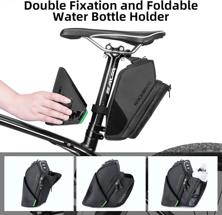 ROCKBROS Waterproof Bike Saddle Bag with Water Bottle Holder