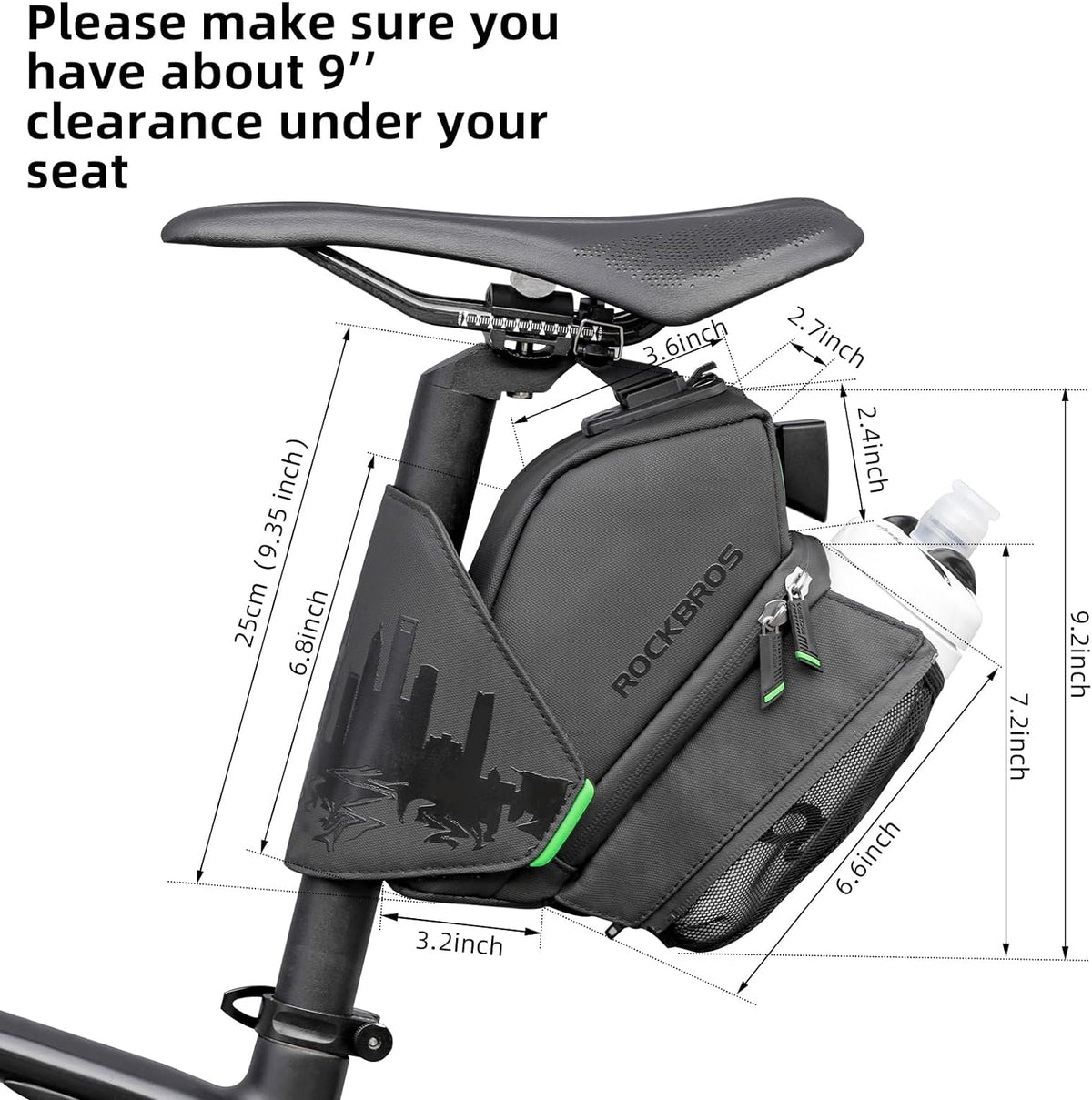 ROCKBROS Waterproof Bike Saddle Bag with Water Bottle Holder