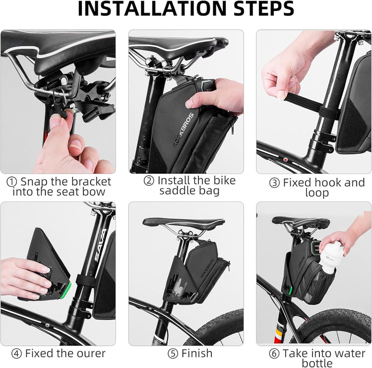 ROCKBROS Waterproof Bike Saddle Bag with Water Bottle Holder