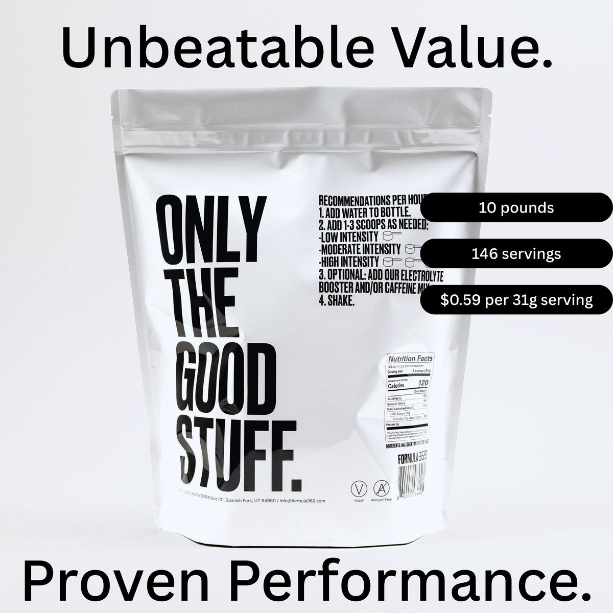 Bulk 10 pounds, 146 servings - Formula 369 Endurance Fuel Drink Mix - Arvada Triathlon Company