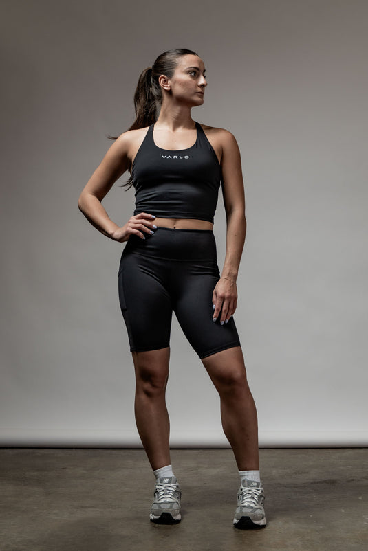 SOHO Women's Technical High Rise Shorts 8" (Black) - Arvada Triathlon Company