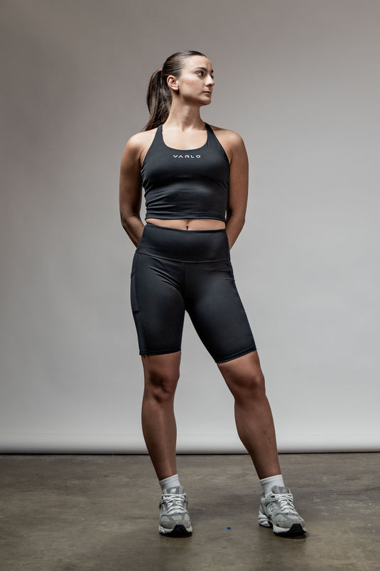 SOHO Women's Technical High Rise Shorts 8" (Black) - Arvada Triathlon Company
