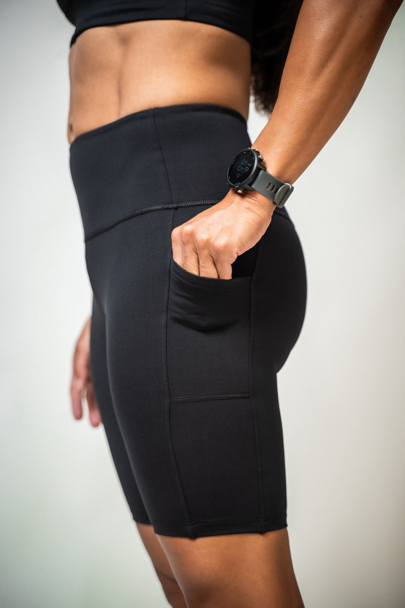 Load image into Gallery viewer, SOHO Women's Technical High Rise Shorts 8" (Black) - Arvada Triathlon Company
