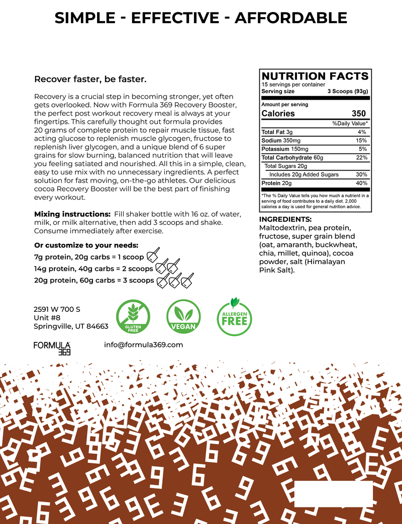 Load image into Gallery viewer, Formula 369 Recovery Booster - Vegan 3:1 carb to protein drink mix - Arvada Triathlon Company
