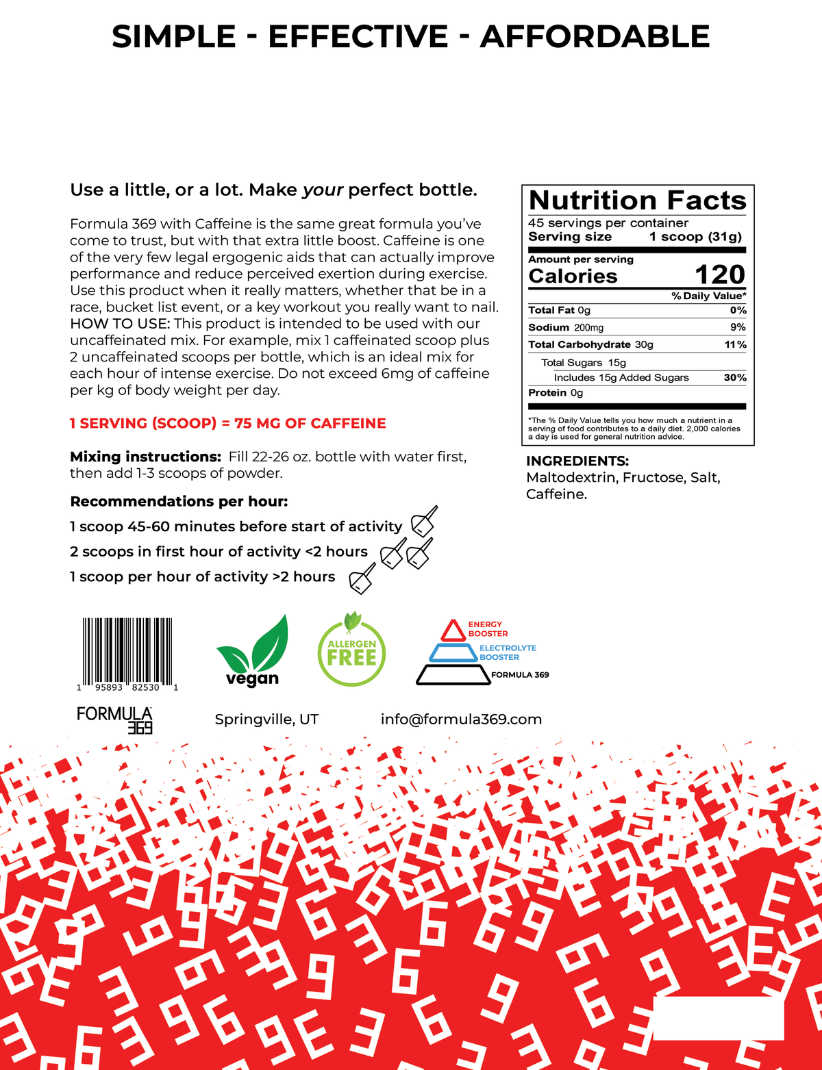 Formula 369 with CAFFEINE - 3 pound 45 servings - Arvada Triathlon Company