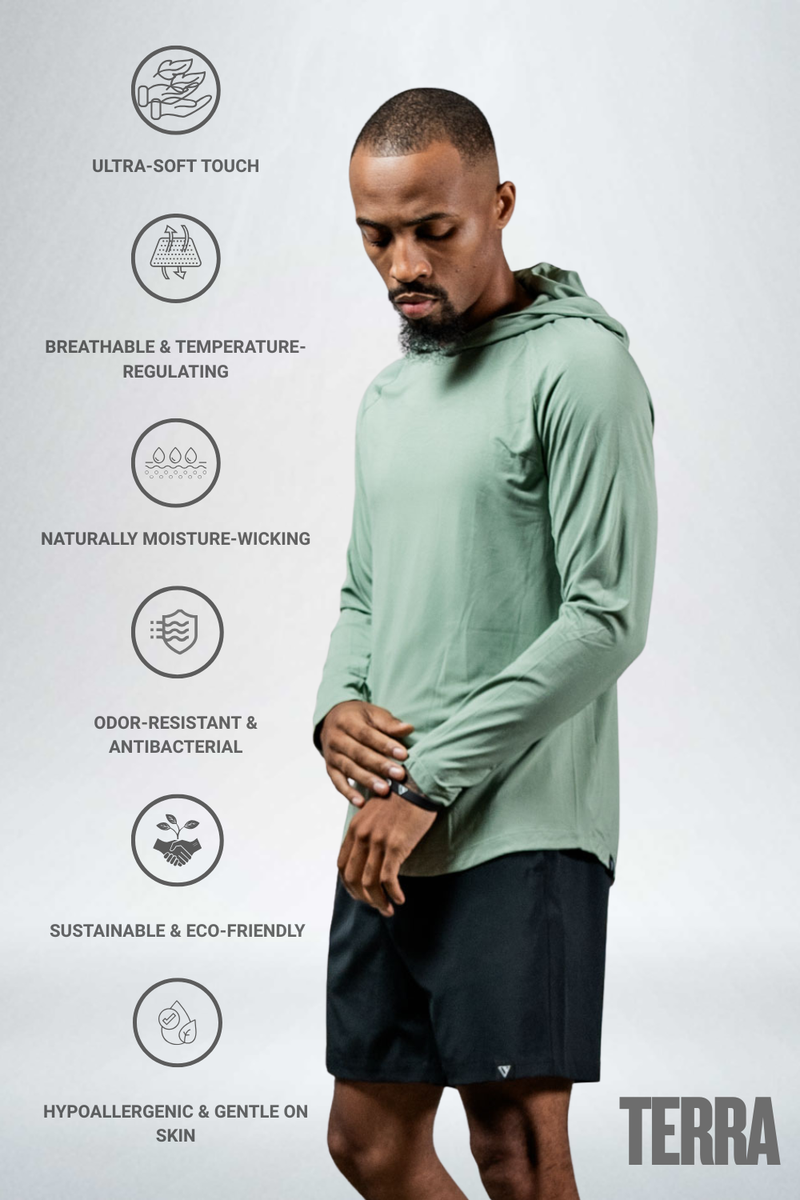 Load image into Gallery viewer, Men's Terra Recovery Element Hoodie Shirt (Low Light Olive) - Arvada Triathlon Company
