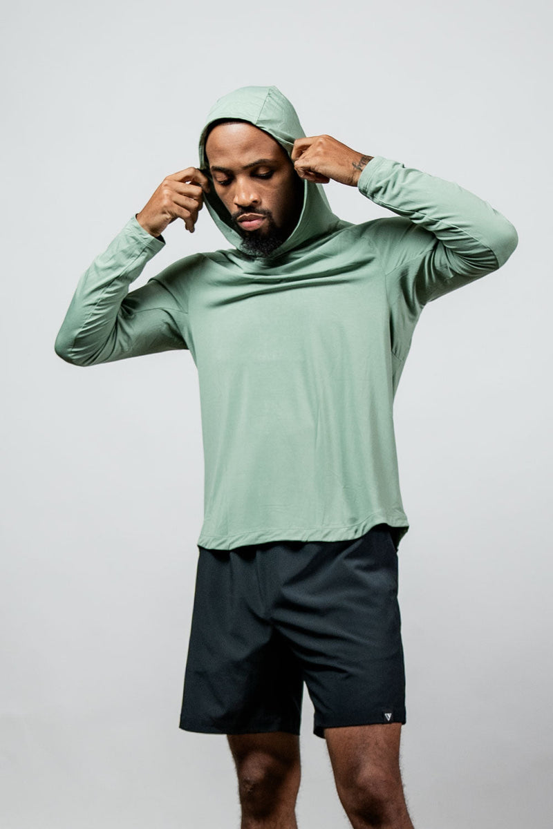 Load image into Gallery viewer, Men's Terra Recovery Element Hoodie Shirt (Low Light Olive) - Arvada Triathlon Company
