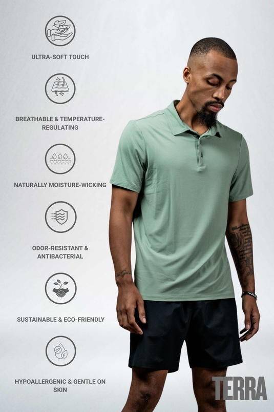 Men's Terra Recovery Polo (Low Light Olive) - Arvada Triathlon Company