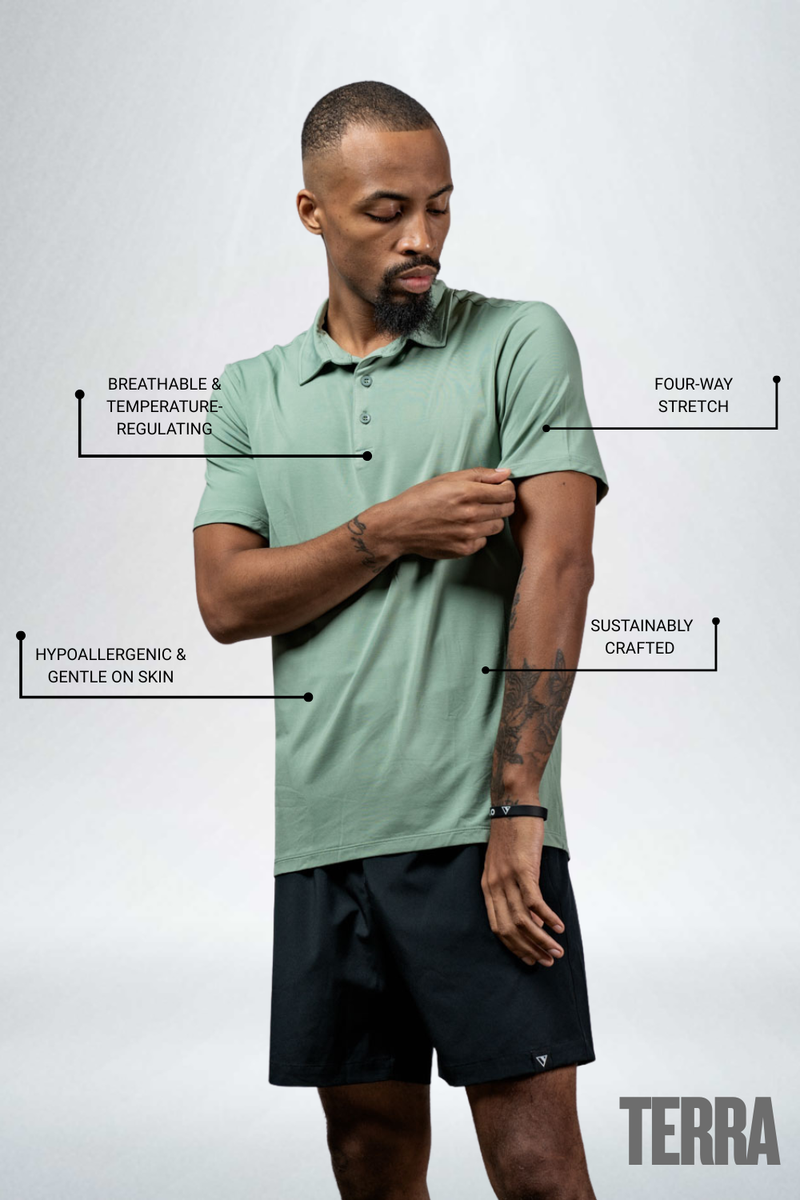 Load image into Gallery viewer, Men's Terra Recovery Polo (Low Light Olive) - Arvada Triathlon Company
