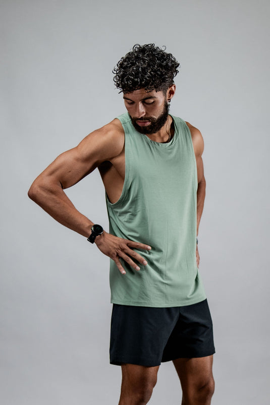 Men's Terra Recovery Tank (Low Light Olive) - Arvada Triathlon Company