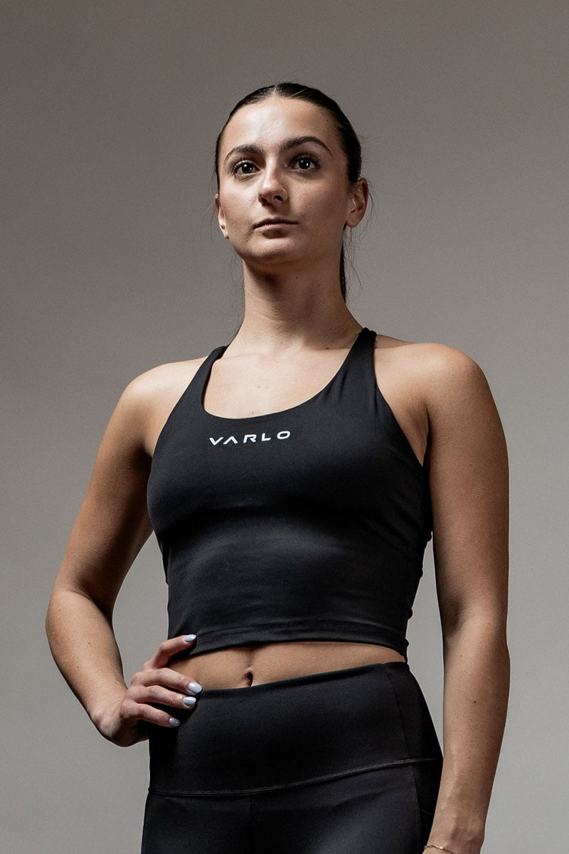 Load image into Gallery viewer, Women's SOHO Cross Back Crop Tank (Black) - Arvada Triathlon Company
