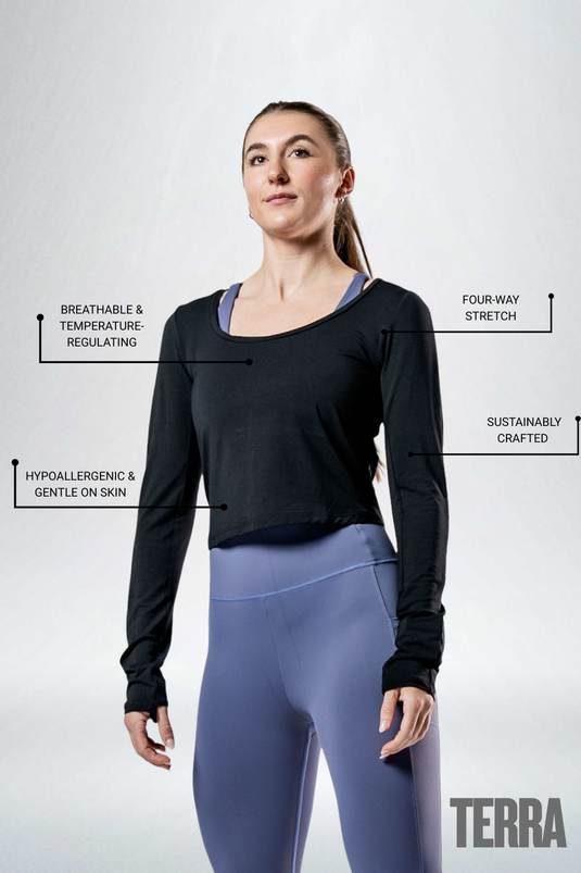 Women's Terra Recovery Arc Long Sleeve Crop (Black) - Arvada Triathlon Company