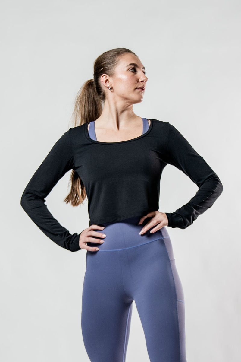Load image into Gallery viewer, Women's Terra Recovery Arc Long Sleeve Crop (Black) - Arvada Triathlon Company
