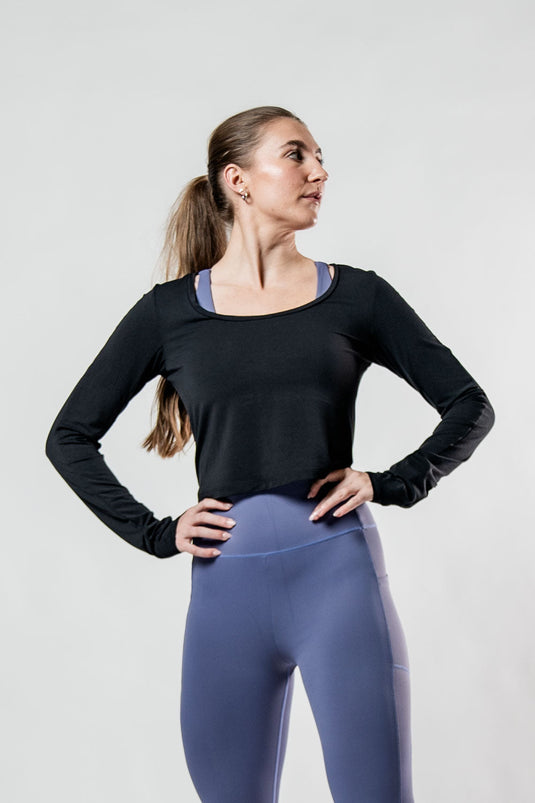 Women's Terra Recovery Arc Long Sleeve Crop (Black) - Arvada Triathlon Company