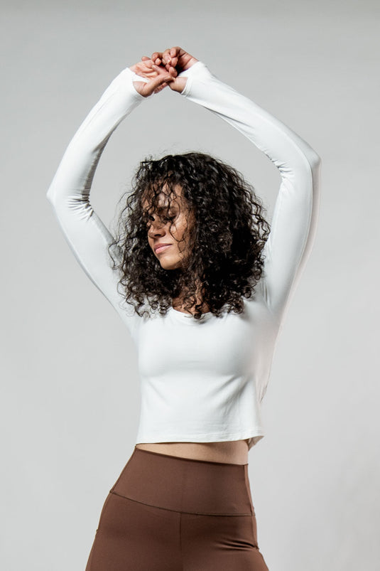 Women's Terra Recovery Arc Long Sleeve Crop (White) - Arvada Triathlon Company