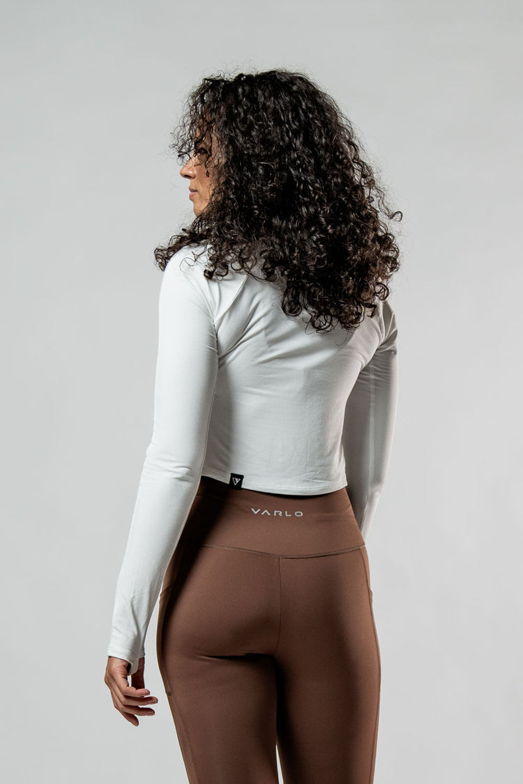 Women's Terra Recovery Arc Long Sleeve Crop (White) - Arvada Triathlon Company