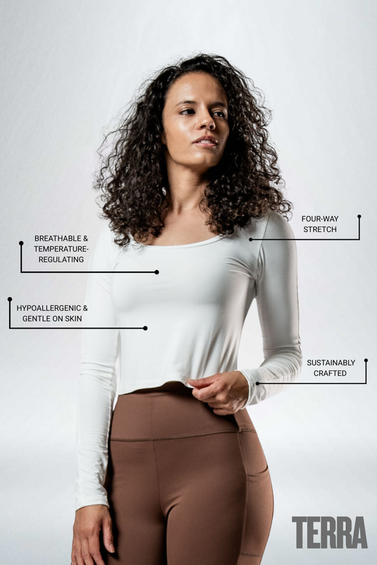 Women's Terra Recovery Arc Long Sleeve Crop (White) - Arvada Triathlon Company