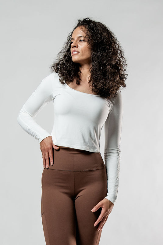 Women's Terra Recovery Arc Long Sleeve Crop (White) - Arvada Triathlon Company