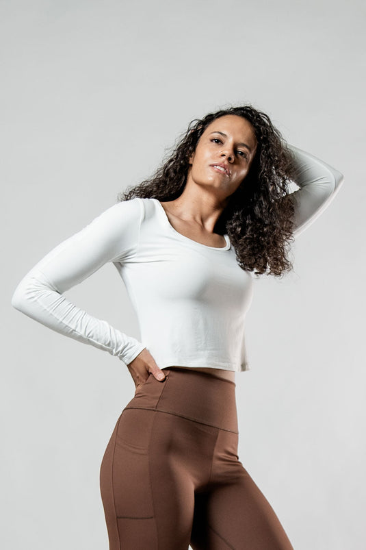 Women's Terra Recovery Arc Long Sleeve Crop (White) - Arvada Triathlon Company