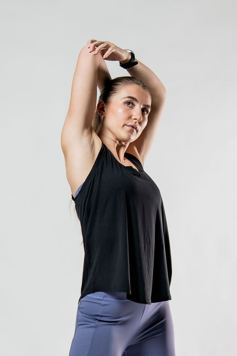 Load image into Gallery viewer, Women's Terra Recovery Halo Tank (Black) - Arvada Triathlon Company
