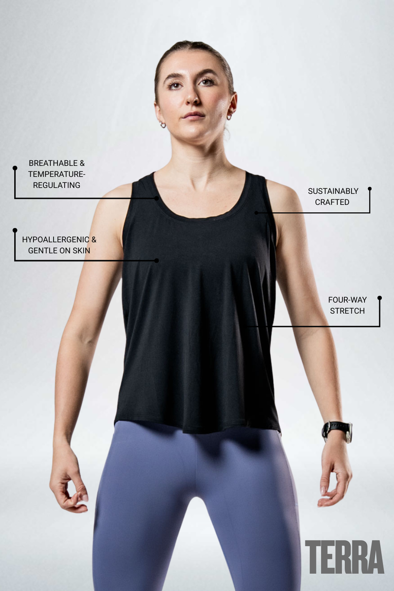 Load image into Gallery viewer, Women's Terra Recovery Halo Tank (Black) - Arvada Triathlon Company
