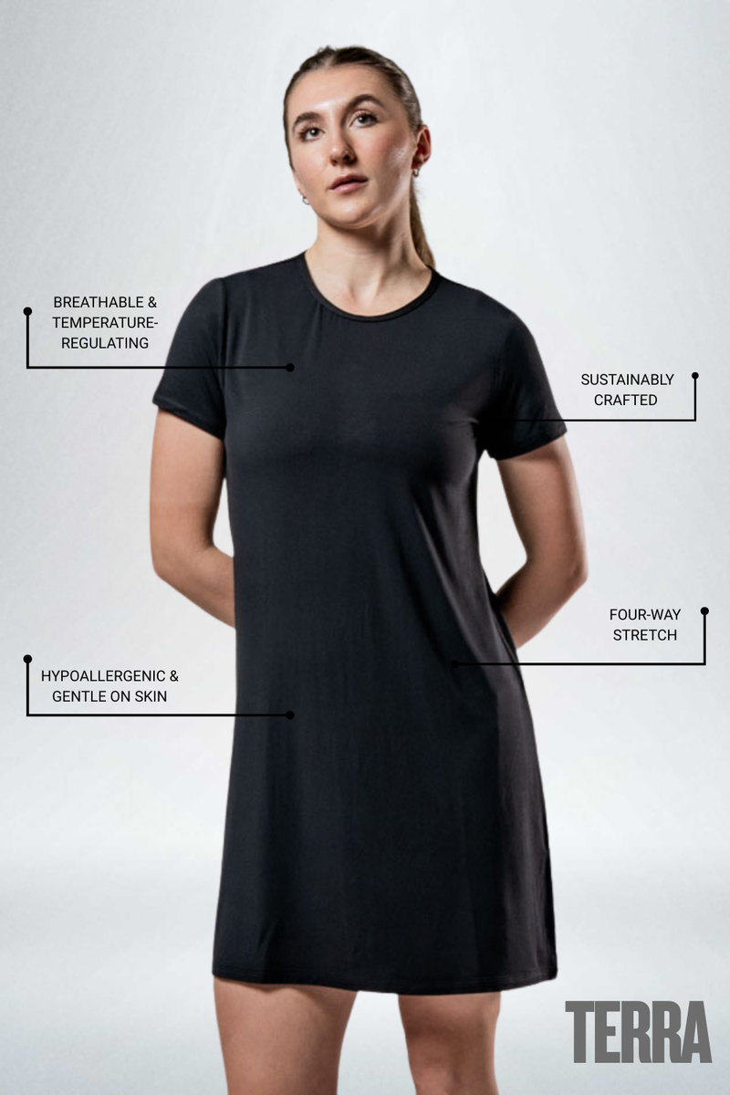 Load image into Gallery viewer, Women's Terra Recovery Motion Dress (Black) - Arvada Triathlon Company
