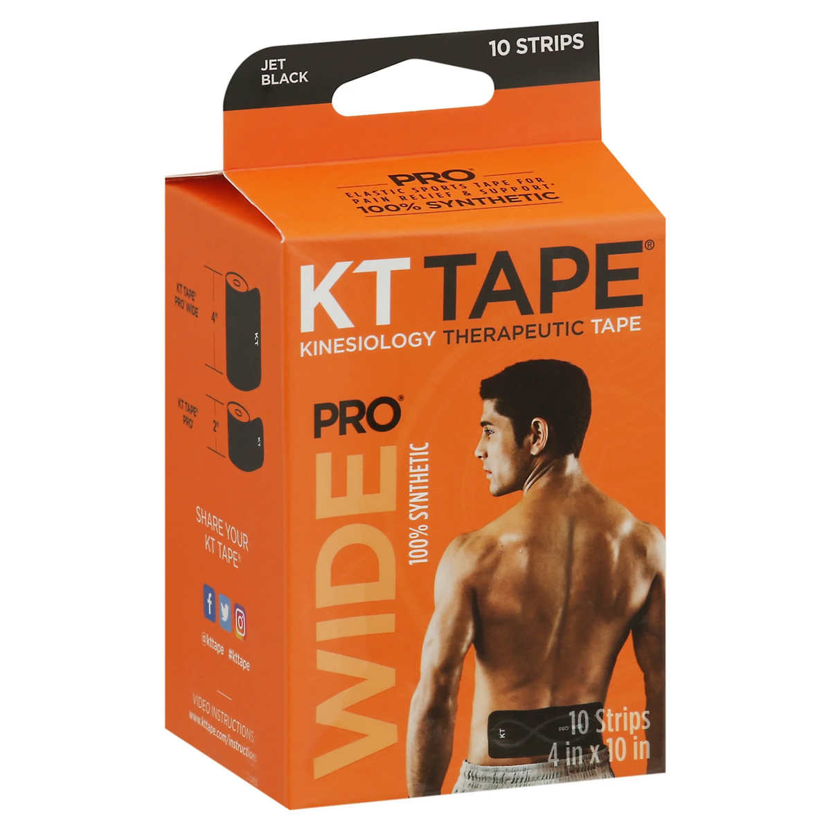 KT TAPE Pro Wide Kinesiology Tape for Lower Back and Large Muscle Groups, Black, 10 Count