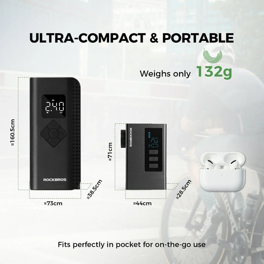 AS240 PRO Mini Electric Bike Pump with Gauge Max 120PSI - Arvada Triathlon Company