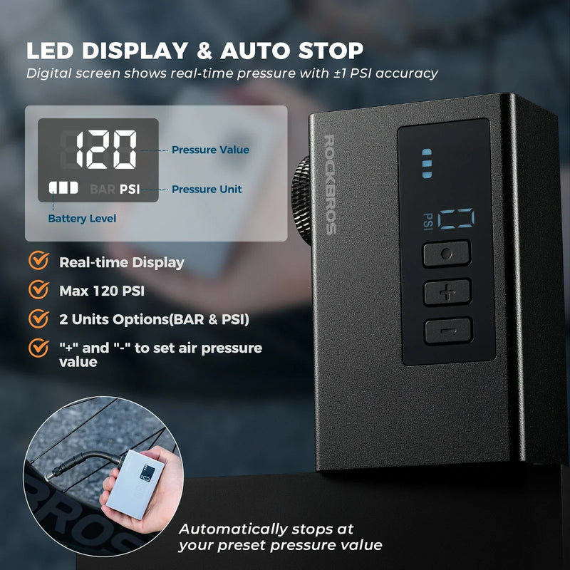 Load image into Gallery viewer, AS240 PRO Mini Electric Bike Pump with Gauge Max 120PSI - Arvada Triathlon Company
